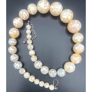 J King‎ DTR Mind Finds Chunky Necklace MOP Iridescent Mosaic Mother Of Pearl 22"